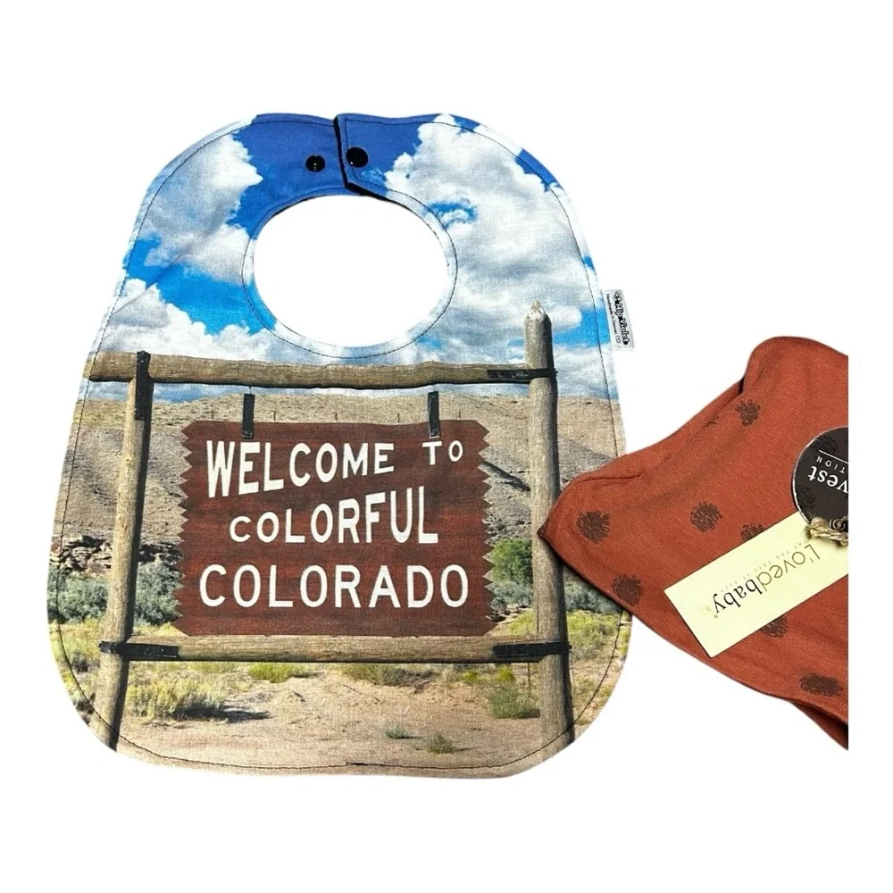 Handmade CO baby bib New With TagsLoved Baby reversible beanie hat